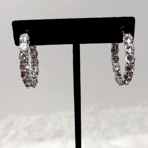 Diamond Simulant Inside Outside Sterling Silver Hoop Earrings